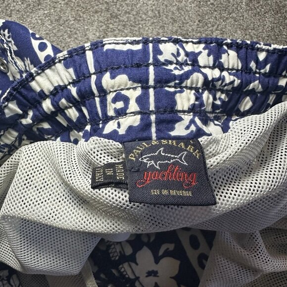 Paul Shark Yachting Nylon Swim Trunks Men L Large Blue Floral Lined Shorts - Picture 9 of 15